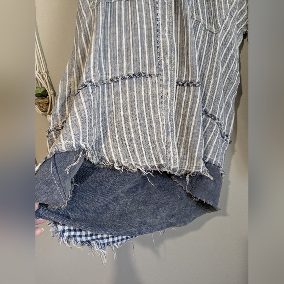 Free People Calico Basin Stripe Button Down Layered Railroad Stripe Top M - Picture 6 of 15